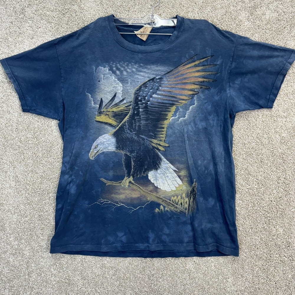The Mountain Bald Eagle Graphic T-Shirt Mens Large Blue Tie Dye Vintage 2001 USA